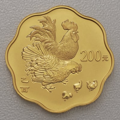 Goldmünze 1/2oz "Hahn" 2005 Lunar - Blütenform (China) - Miniaturansicht 2