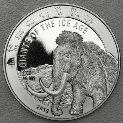 Silbermünze 1oz "Wollmammut" 2019 Giants of Ice Age (Ghana) - Miniaturansicht 1