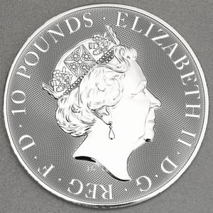 Silbermünze 10oz "White Lion of Mortimer" 2021 The Queen s Beasts (Großbritannien) - Miniaturansicht 2