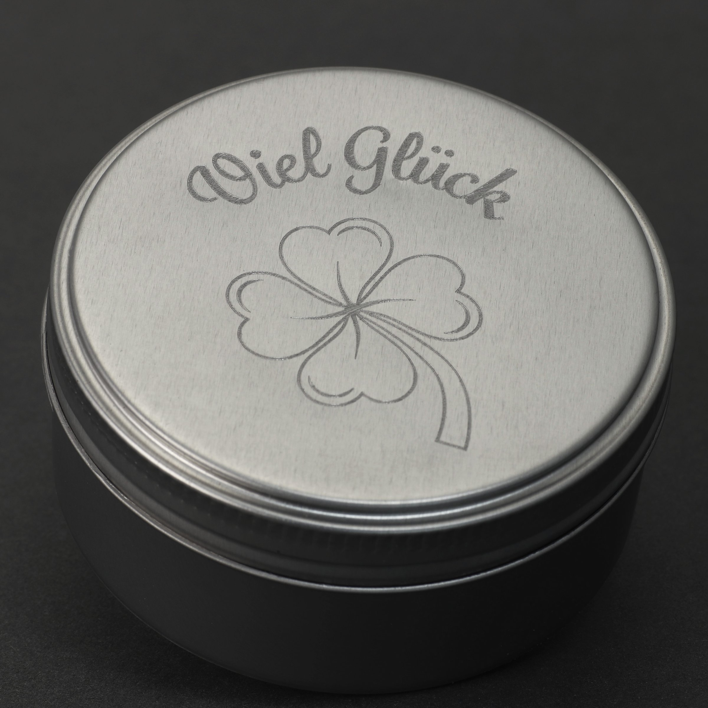 Geschenk-Box "Viel Glück" (rund, Ø: ca. 8 cm) - Hauptansicht