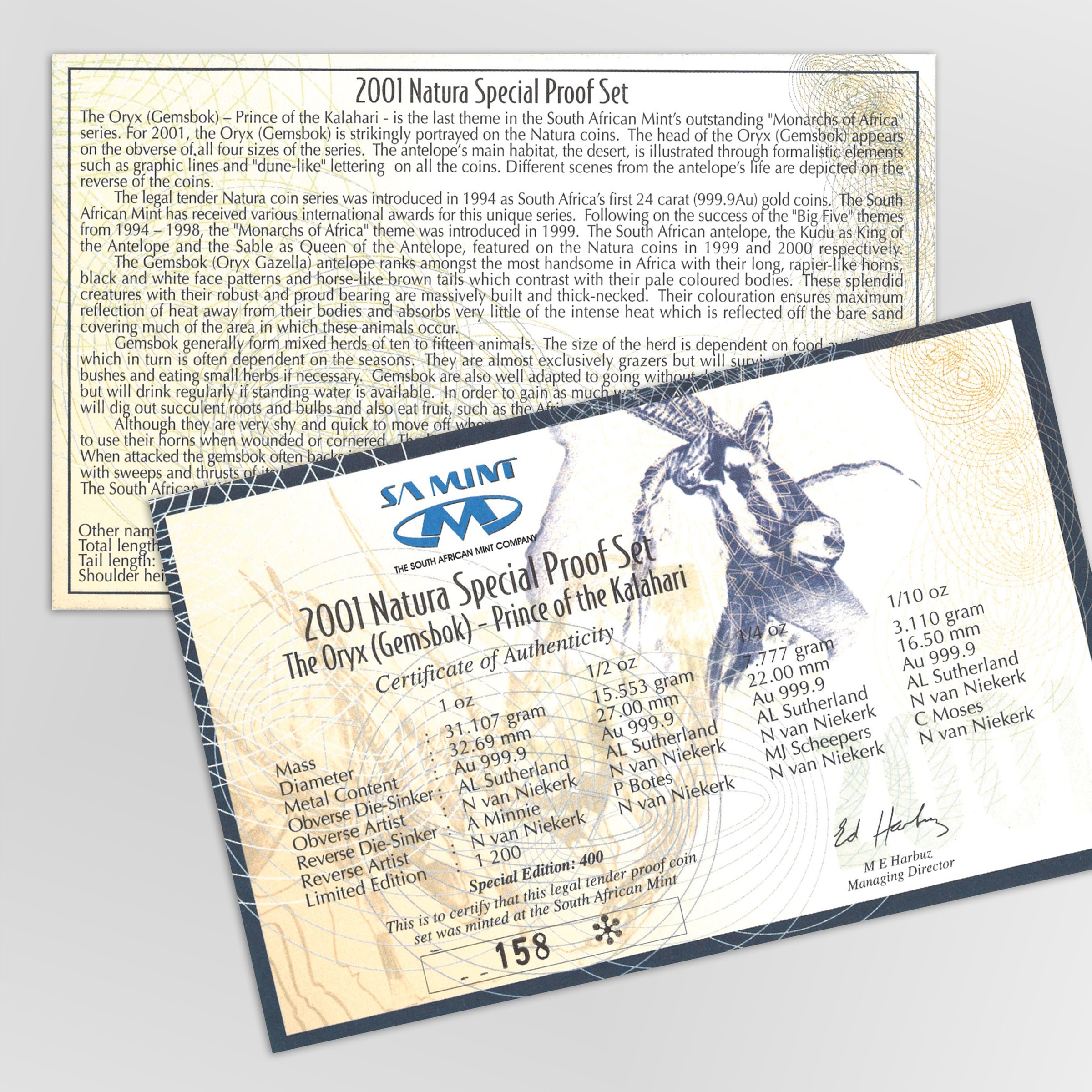 Goldmünzen "The Oryx" 2001 Natura Set 4-teilig Monarchs of Africa (Südafrika) - Detailansicht 6