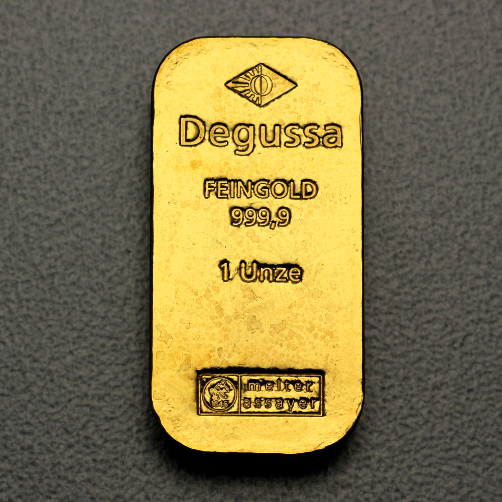 Goldbarren 1oz DEGUSSA, "Sargbarren H+M" - Hauptansicht
