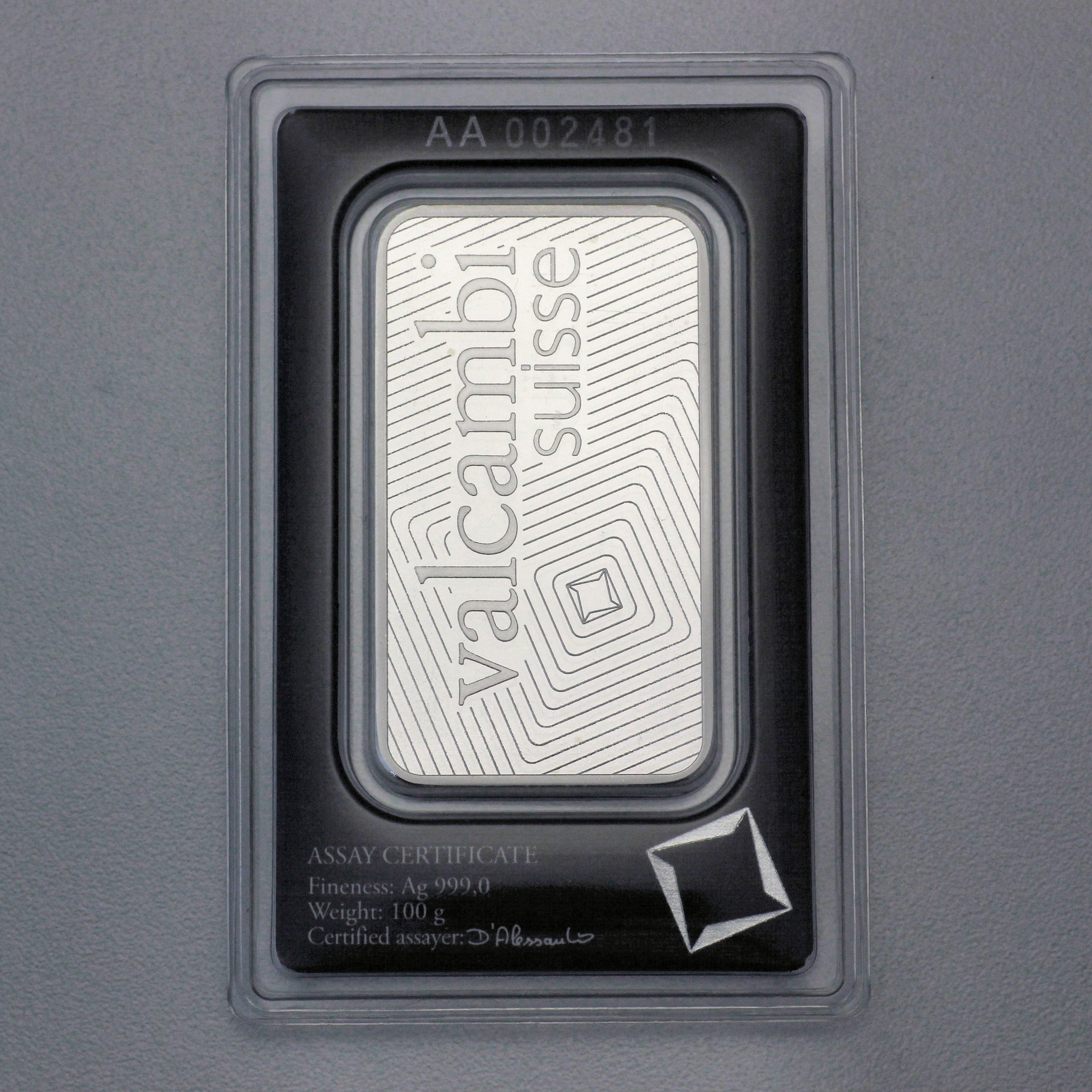 Silberbarren 100g VALCAMBI, Blister - Detailansicht 1