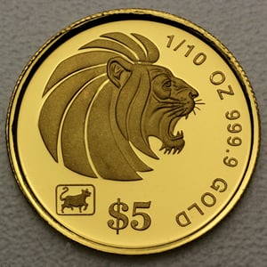 Goldmünze 1/10oz "Lion" verschiedene Jahrgänge (Singapur) - Hauptansicht