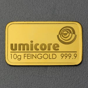 Goldbarren 10g UMICORE geprägt - Hauptansicht