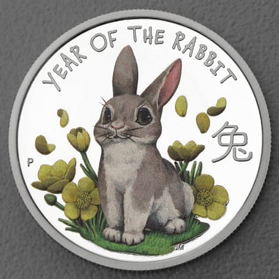 Silbermünze 1/2oz "Hase" 2023 (PP/koloriert) Lunar Baby (Tuvalu) - Miniaturansicht 1