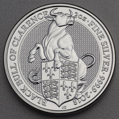 Silbermünze 2oz "Black Bull of Clarence" 2018 The Queen s Beasts (Großbritannien) - Miniaturansicht 1