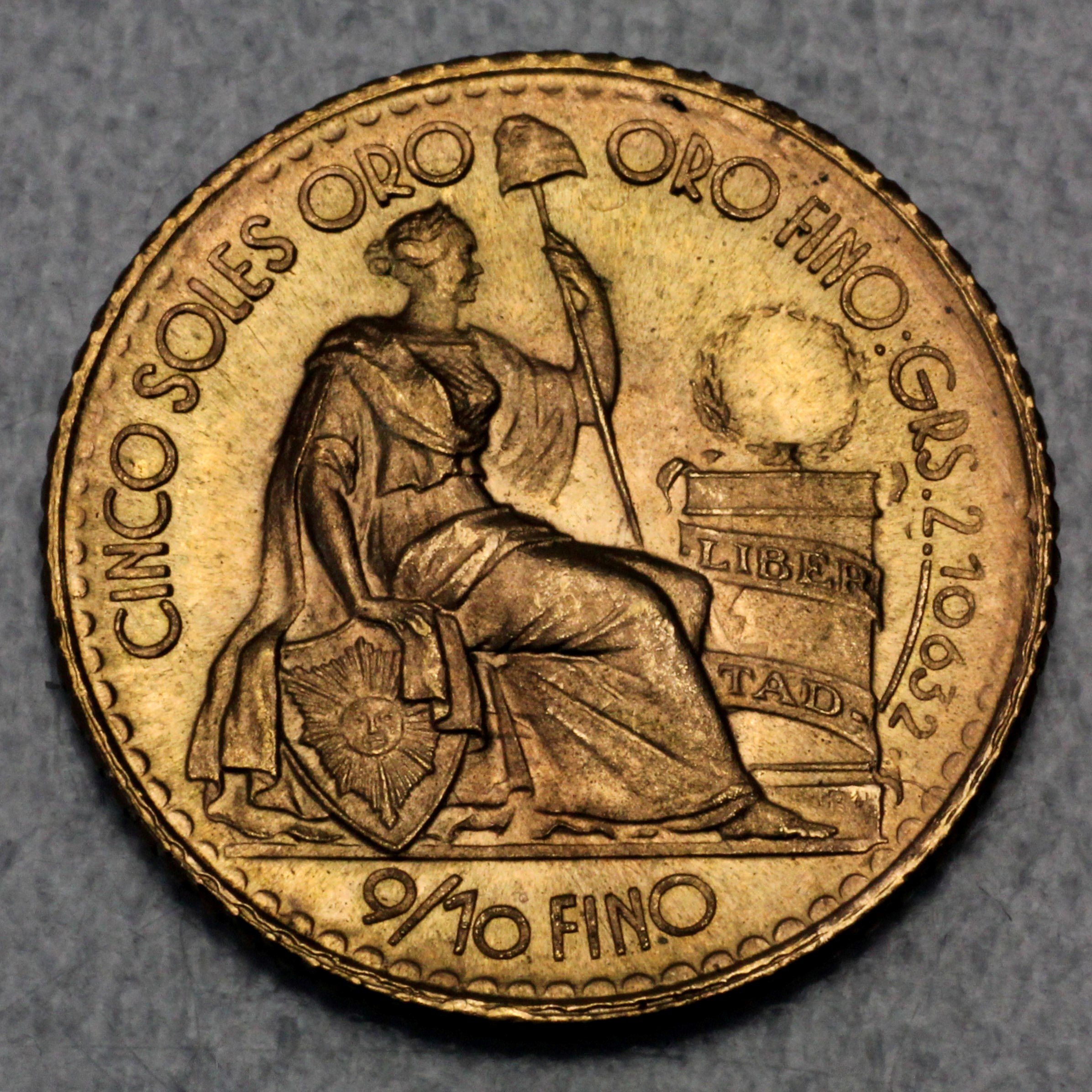 Goldmünze 5 Soles (Peru) - Hauptansicht