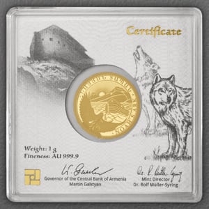 Goldmünze 1g "Arche Noah" aktueller Jahrgang (Armenien) - Miniaturansicht 3